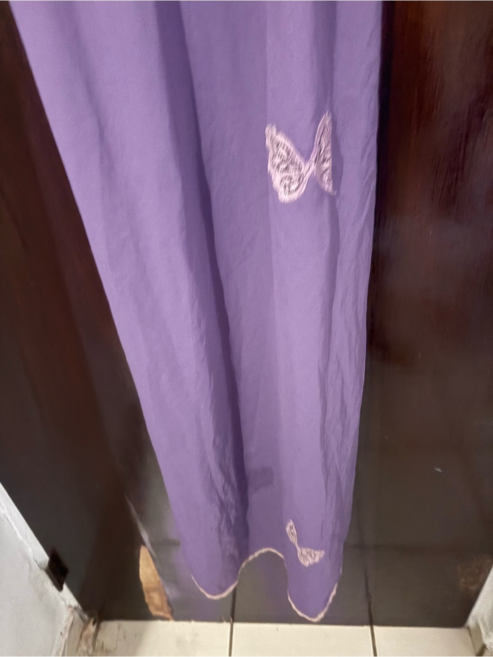 Vintage 90s Henri Bendel Made USA Purple Butterfly Appliqué Lace Maxi Slip Dress - Picture 3 of 12